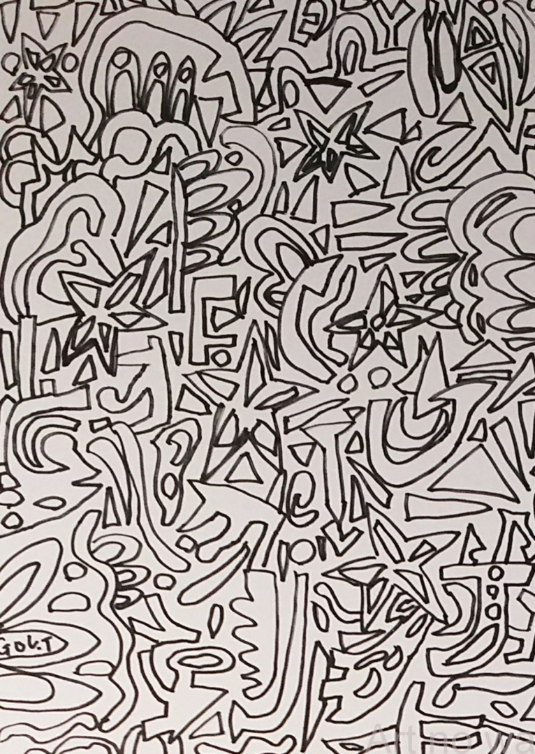 原画】自作イラスト「音の迷路」 ギター 現代アート 細密画 ペン画 一点物