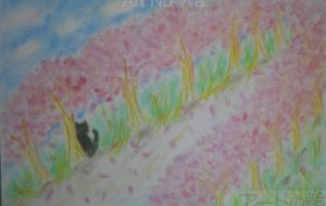 桜並木と猫 - かいこ