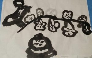 梅の木にとまる鶯と鏡餅 - 松川永遠