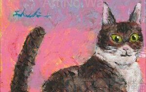 ピンクの背景の猫 - 阿部貴志