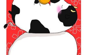 鏡餅に寝転ぶ牛 - 工房はんど こじか