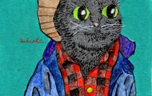 赤いチェックシャツの猫 - 阿部貴志