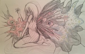 黒い翼を持った生き物が背中を蹴破って出てくる - kana