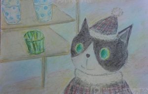 ガラスコップを見る猫 - かいこ