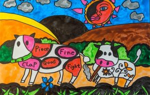 二匹の牛と日の出 - 田中郷