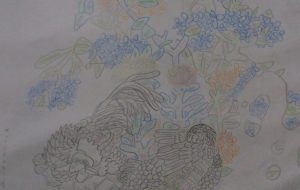 11.小林皇太「伊藤若冲の紫陽花双鶏図の模写」 - 【イベント】第5回鶴ヶ島市立中央図書館 「障がい者アート絵画展」2020