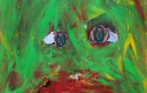 古代エジプト像を見つめるモンスター - シンゴ