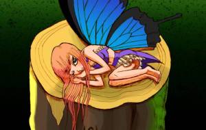 切り株と蝶 - 苺飴