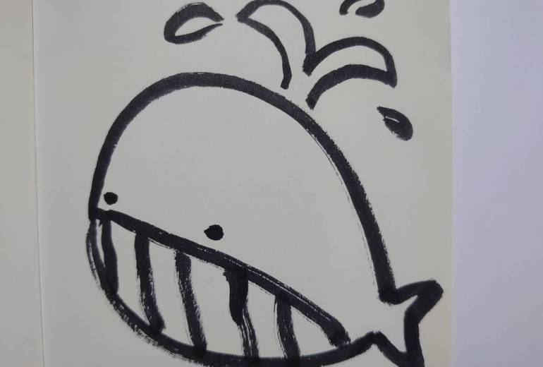 筆ペンで一発描き(くじら)