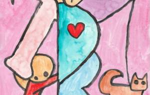 散歩する親子とワンちゃん - 阿部貴志