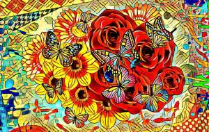 戯れ(ステンドグラス) - 落合浩太郎