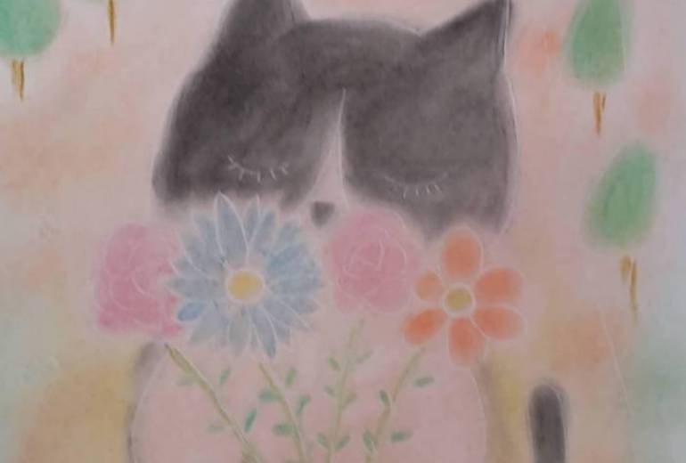 花束と猫
