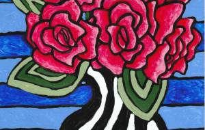 五輪の薔薇のある花瓶 - 阿部貴志