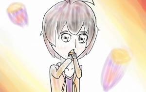 焼き芋を食べる少年 - よこぼう