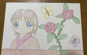薔薇を眺める少女 - 恵麻 