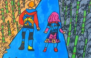 竹やぶを歩く二人 - 田中郷