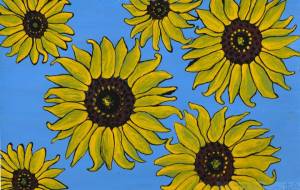 青の背景の向日葵たち - 阿部貴志