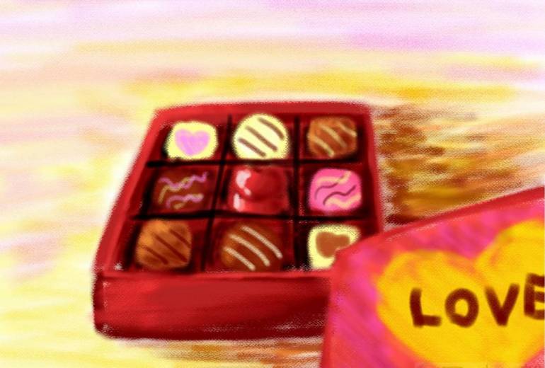 色鉛筆画　箱入りチョコレート　バレンタイン　イラスト