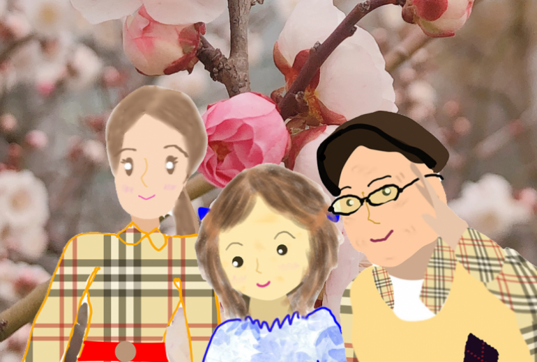 梅の花見をする家族