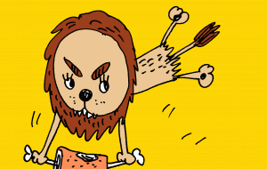 A lion jumping on meat that can be eaten for the first time in a long time - 空叶論