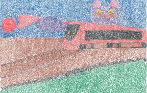 電車と日の出と猫 - コオロギ21