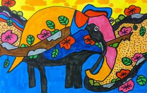 夕焼け空の象と桜 - 田中郷