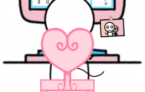 パソコンで自分をふりかえるぷにちゃん、ミニぷにちゃん - しずく