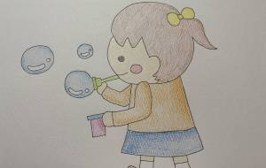 シャボン玉で遊ぶ女の子 - 恵麻 