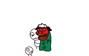 ね、ミニぷにちゃん獅子舞見てびっくり - しずく