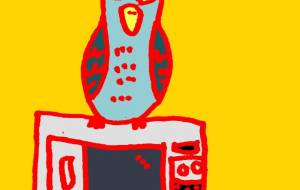 電子レンジの上にカラス 黄昏 - 空叶論