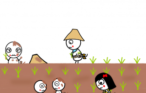 田植え中ぷにちゃん - しずく