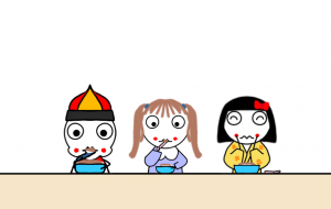 みんなでカレー食べるぷにちゃん - しずく