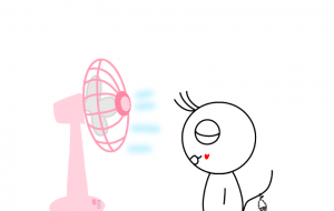 扇風機で、涼むぷにちゃん - しずく