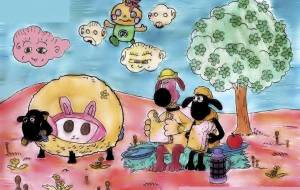 雲の上に、やおっち(我が町のマスコットキャラ♪)の塗り絵 - 上原碧桜