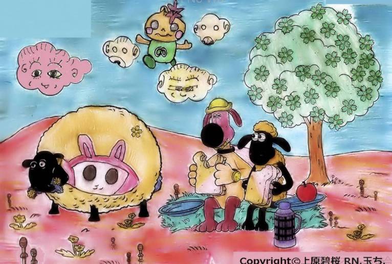 雲の上に、やおっち（我が町のマスコットキャラ♪）の塗り絵 - 上原碧桜 