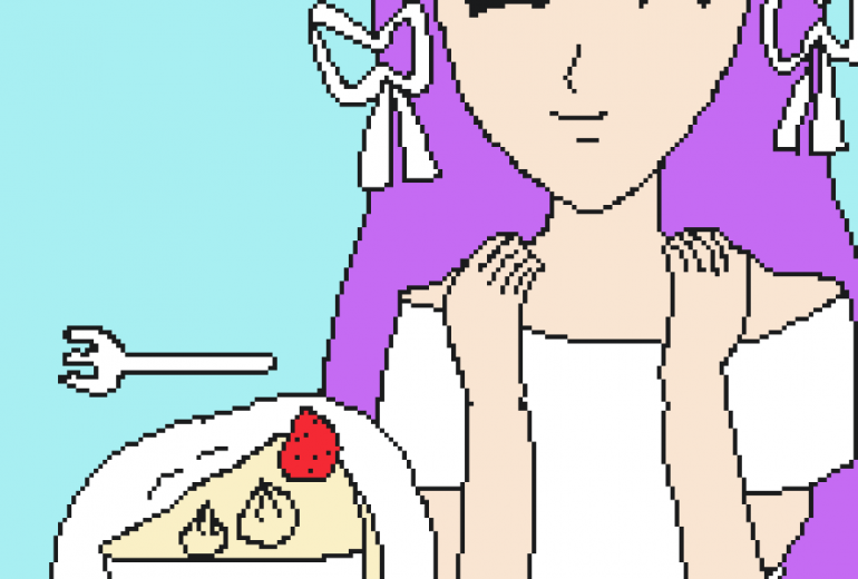 いちごのショートケーキと紫ちゃん
