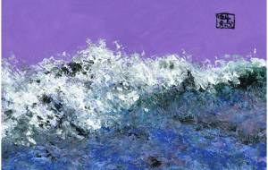 紫の背景の波涛 - 阿部貴志