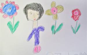 花を見ている女の人 - ゆきこ