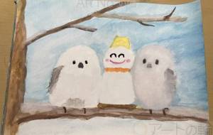 シマエナガと雪だるま - 柴田 和子