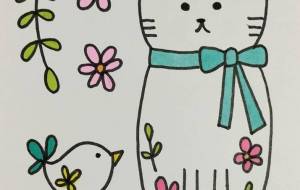 手描きイラスト 猫 鳥 花 - ゆかたん