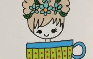手描きイラスト コーヒーカップに入った女の子 - ゆかたん