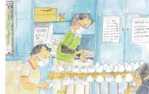 こぼしの作業をする仲間たち - YOSHIMI