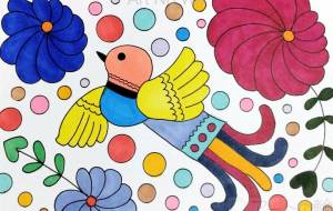 手描きイラスト 小鳥と花 - ゆかたん