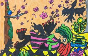 寝ながら桜を見る女性 - 田中郷