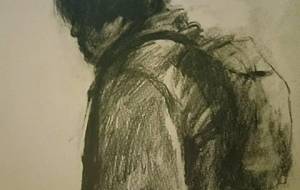 ホームレス 空腹の老人(炊き出しを寒空のなか待つ) - 真鍋哲地