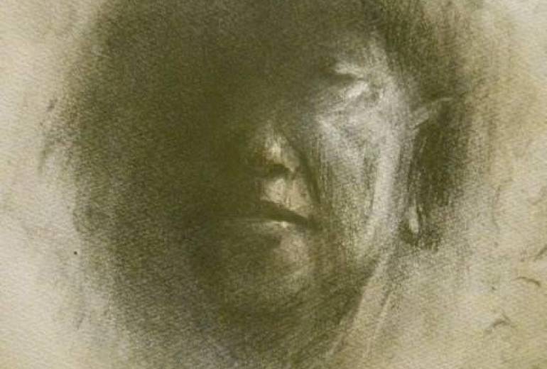 手のあとベタベタの絵画（子どもみたいに母さんを一生懸命描いた）