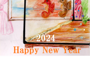 初日の出を見ているタツノオトシゴ - 【イベント】2024年辰年年賀状ネットスクウェア×障がい者アート協会デザインコンテスト