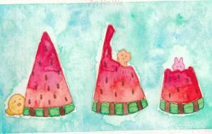 仲良しスイカ食べ競争 - 風船マナミ