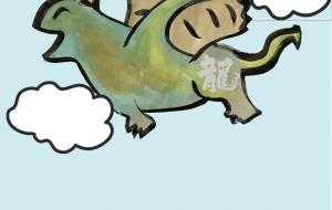 ドラゴンが笑いながら空を飛ぶ - 【イベント】2024年辰年年賀状ネットスクウェア×障がい者アート協会デザインコンテスト 