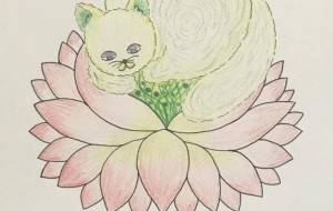 花に座る猫 - 絵言葉